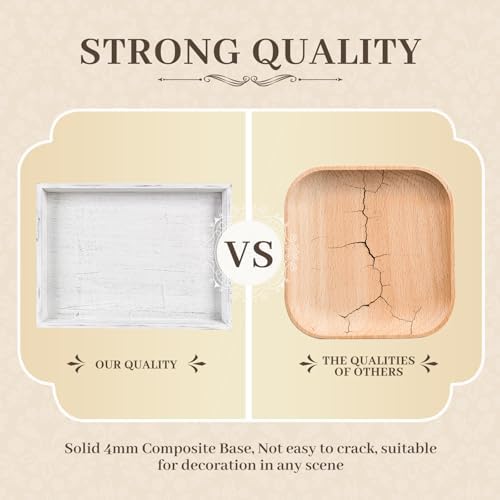 Wooden Decorative Tray, Rectangular Serving Tray with Wood Bead, Farmhouse Big Tray for Ottoman, Countertop, Coffee Tabl, 16.5" x 13"x 1.6" (Retro White)