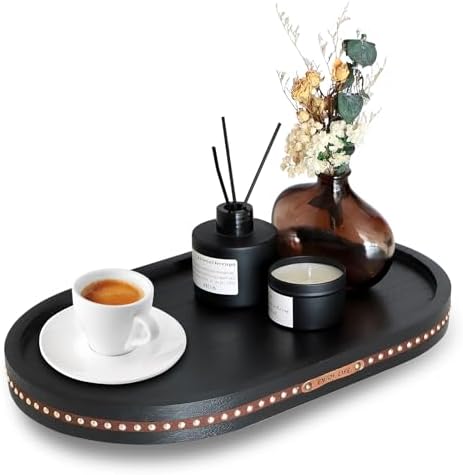 Oval Wooden Decorative Tray Coffee Table Tray Home Decor 15" Black