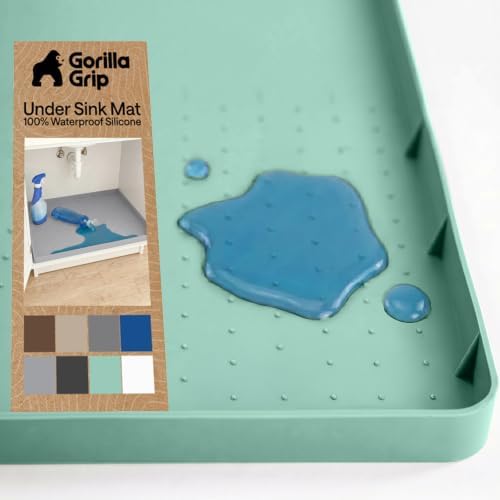 GORILLA GRIP Waterproof Silicone Under Sink Mat, Stay in Place, 28x22 Mint