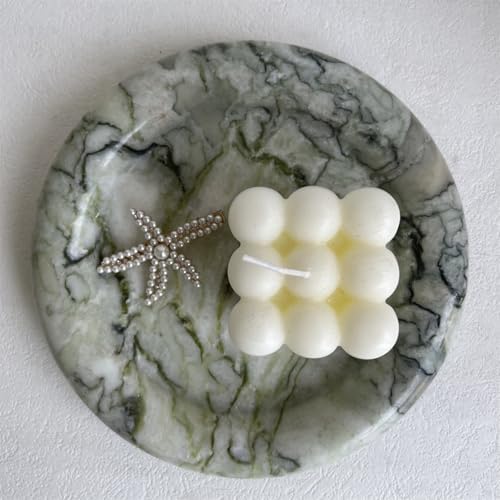 Natural Marble Round Vanity Tray Jewelry Makeup Dish Decorative Tray for Coffee Table,Bathroom,Bedroom (Green Emerald)