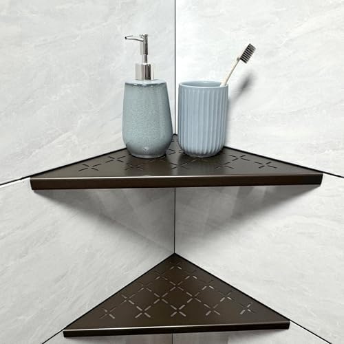 Corner Shower Shelf, 2-Pack Shower Shelves SUS304 Stainless Steel Bathroom Shelves for Tile Walls, Recessed Corner Shelf Organizer Rack, No Drilling (Bronze, 12"-2 Pack)