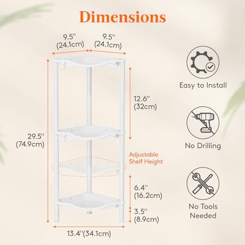 Lifewit 3 Tier Corner Shower Caddy with Hooks, Bathroom Organizer, White