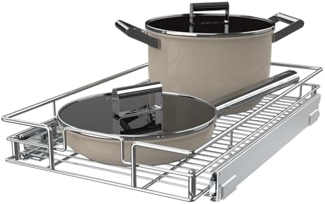 Pulloutor Pull Out Cabinet Organizer,Slide Out Kitchen Cabinet Storage Shelf and Drawer Organizer NEED 21" W and 22" D Cabinet, Chrome Finish (20 * 21 in)
