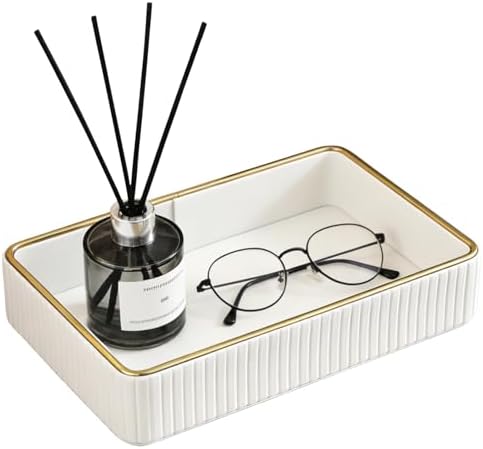 PU Leather Valet Tray,Desk Organizer Tray Nightstand Organizer Trinket Dish Storage Key Bowl Decorative Trays for Phone Wallet Jewelry Watch,Bathroom Bedroom Perfume Vanity Trays,Cream