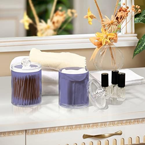 DOMIKING Purple 2 Pack Cotton Swab Holder Dispenser Plastic Jar Bathroom Storage Canister Acrylic Containers for Cotton Swab Round Pads