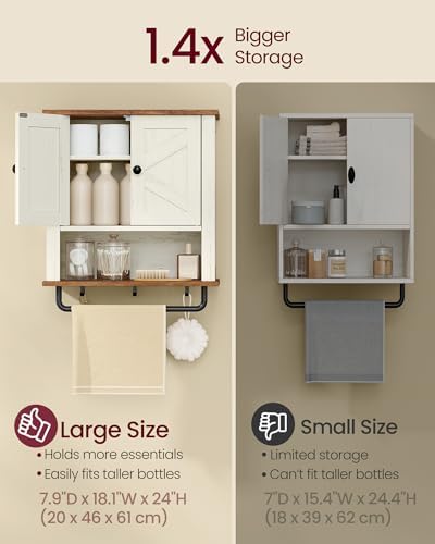 VASAGLE Bathroom Cabinet with Towel Bar, Wall-Mounted, 2 Barn Doors