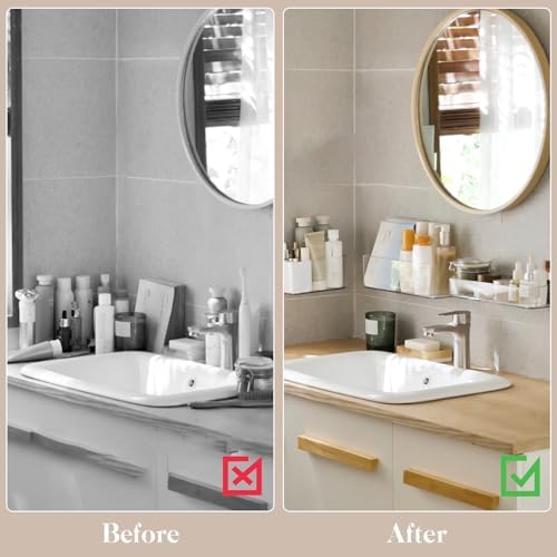PAVSTINE 2 Pack Clear Shower Shelf, Adhesive Bathroom Shower Shelves