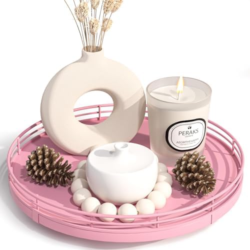 Oroyutor 9-Inch Oak Lazy Susan Decorative Tray, Pink Finish