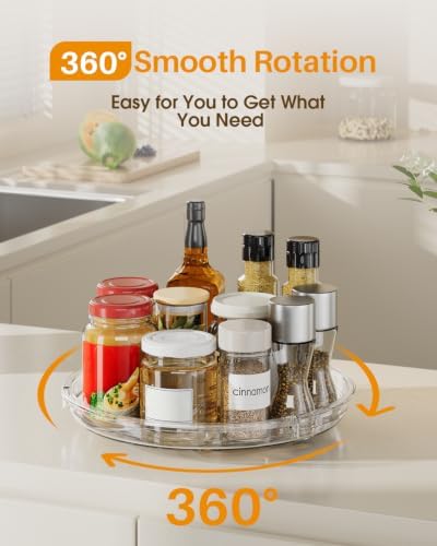 LAMU 4 Pack Lazy Susan Organizer 9 inch Lazy Susan Turntable for Cabinet, Rotating Spice Organization for Cabinet, Kitchen, Table Top, Countertop, Pantry Fridge Organizers and Storage, Clear
