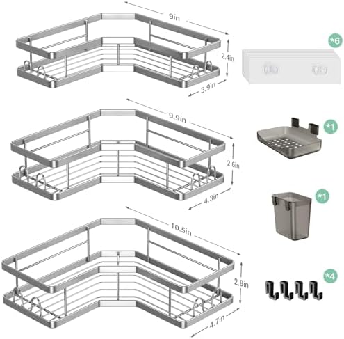 AKTECKE Corner Shower Caddy Bathroom Organizer: Adhesive Shower Rack Bathtub Shelves - 3Pack No Drilling Shower Shelf - Stainless Steel Rustproof Bath Tub Organizer