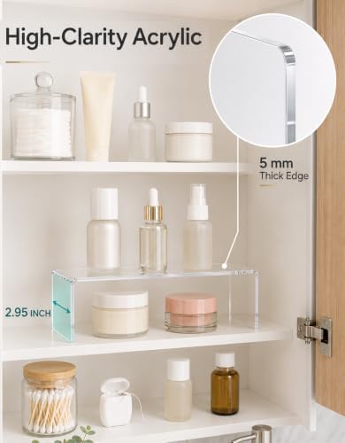 2 Pack Acrylic Medicine Cabinet Organizer, Narrow Bathroom Mirrior Cabinet Storage Shleves, Clear Acrylic Risers for Vanity, Kitchen & RV (11.34 x 2.95 x 3.66 in)