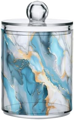 MNSRUU 4 Pack Qtip Holder Organizer Dispenser Light Blue and White Marble Bathroom Storage Canister Cotton Ball Holder Bathroom Containers for Cotton Swabs/Pads/Floss