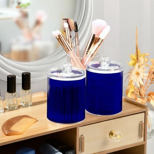 Gredecor 4 Pack Navy Blue Qtip Holder Organizer Dispenser Clear Bathroom Storage Canister Cotton Ball Holder Bathroom Containers for Cotton Swabs/Pads/Floss