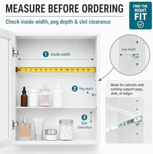 4 Pack 13.5 x 2.99 x 0.31 in Medicine Cabinet Replacement Shelves