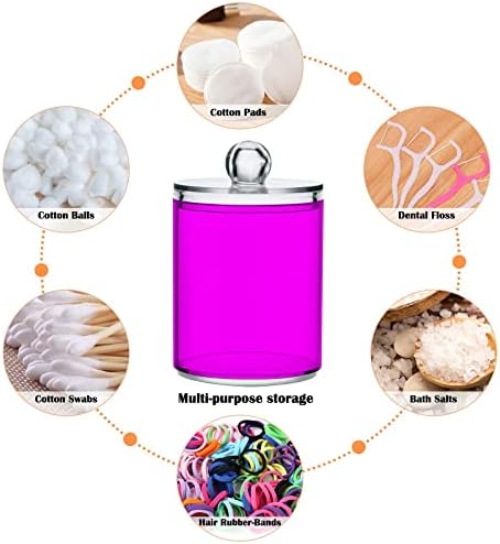 SHJI Magenta Purple Qtip Holder Organizer Dispenser Cotton Swabs Cans Plastic Jars with Lid Set 4 Pack Bathroom Storage Canister for Cotton Ball Floss Cotton Pads