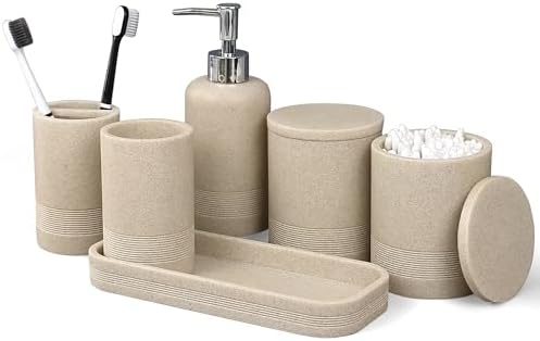 LIN CHUAN 6-Piece Bathroom Accessories Set, Bathroom Organizer, Beige