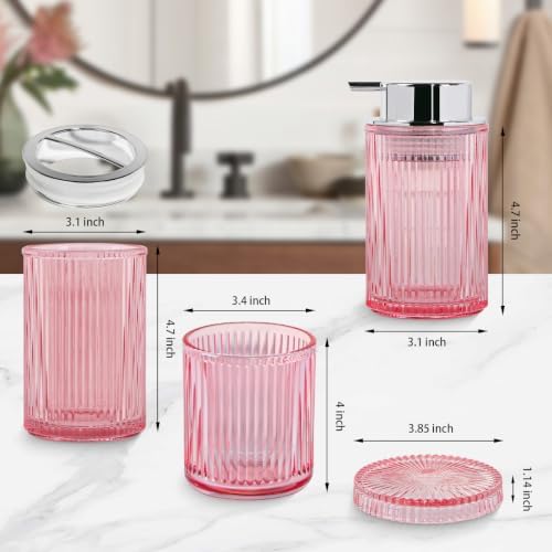4pcs Pink Glass Bathroom Accessories Set