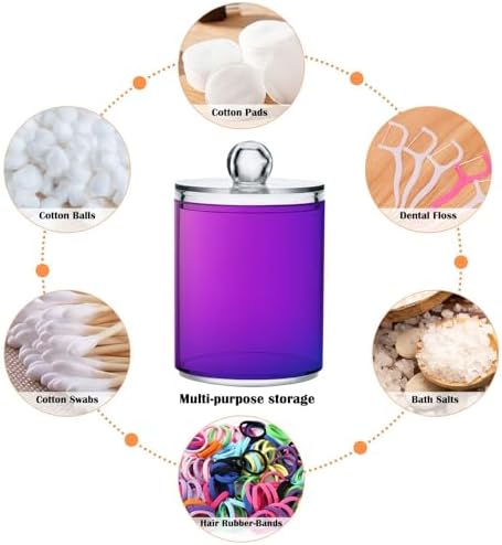 Gredecor 4 Pack Gradient Purple Blue Qtip Holder Organizer Dispenser Clear Bathroom Storage Canister Cotton Ball Holder Bathroom Containers for Cotton Swabs/Pads/Floss