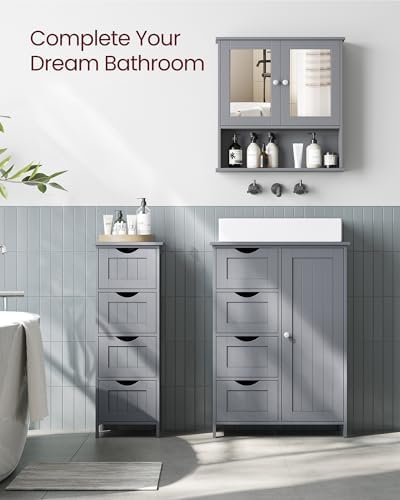 VASAGLE Bathroom Cabinet with Mirror, Wall-Mounted, 2 Mirrored Doors
