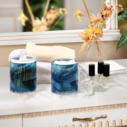 ALAZA Blue Flower Blossom 2 Pack Qtip Holder Dispenser for Cotton Swabs, Balls, Pads, Floss 10 oz Plastic Canister Organizer