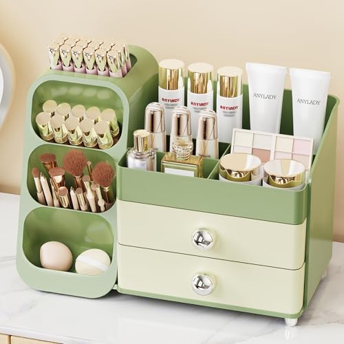 Anylady Large Capacity Makeup Organizer Countertop with Makeup Brush Holder for Vanity, Thickened Material, Bathroom Countertop Organizer Skin Care Perfumes Storage, Teen Girl Gifts for 13-25 Year