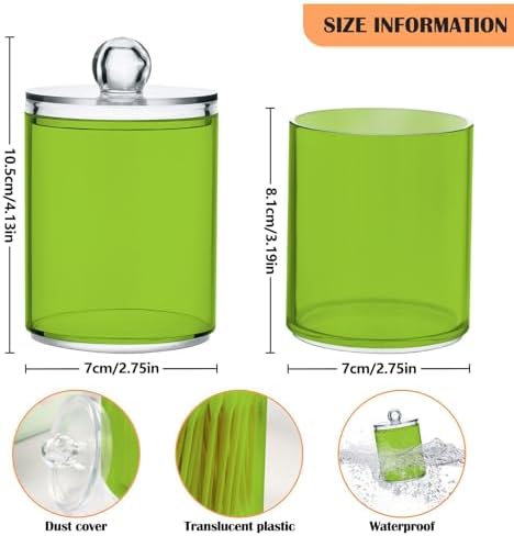 Gredecor 4 Pack Yellow Green Qtip Holder Organizer Dispenser Clear Bathroom Storage Canister Cotton Ball Holder Bathroom Containers for Cotton Swabs/Pads/Floss