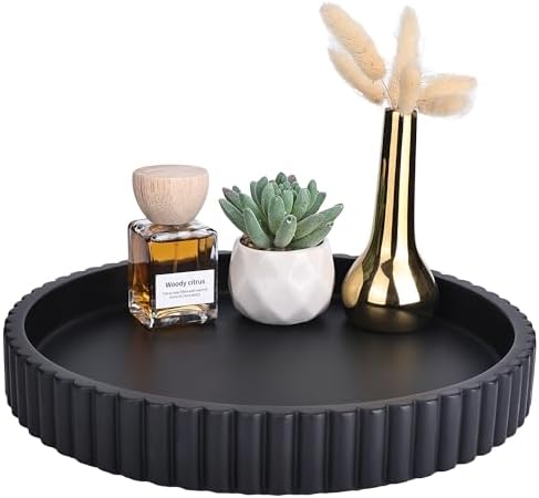 100% Concrete Round Decorative Tray for Coffee Table, 10.8 Inch, Black
