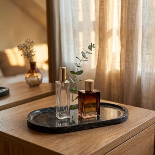 YKAJO Wave Grey Oval Marble Tray, 11.8x5.9 Vanity Perfume Organizer Dish
