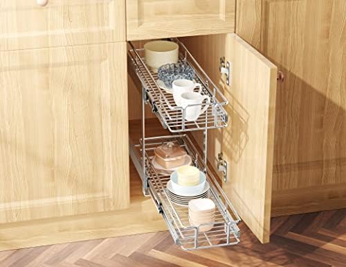 LOVMOR Individual Pull Out Cabinet Organizer, 2 Tier Slide Out Cabinet Drawers, Pots and Pans Organizer and Storage Pantry Shelf for Kitchen (5½" W x 21½" D)