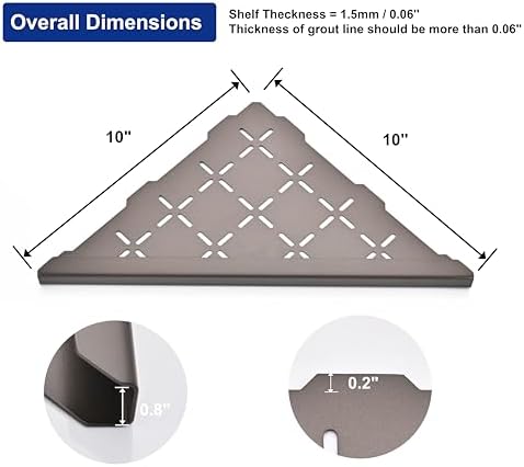 Corner Shower Shelf, 2-Pack Shower Shelves SUS304 Stainless Steel Bathroom Shelves for Tile Walls, Recessed Corner Shelf Organizer Rack, No Drilling (Bronze, 10"-2 Pack)