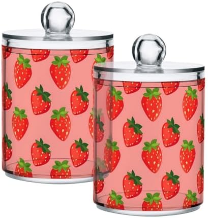 ALAZA 4pcs Cute Fruit Strawberry Qtip Holder Dispenser 14 oz Bathroom Storage Clear Apothecary Jars Containers Cotton Ball,Cotton Rounds,Floss Picks, Hair Clips, Food