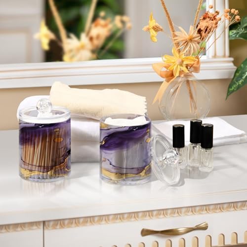 MNSRUU 4 Pack Qtip Holder Organizer Dispenser Purple Transparent Waves Marble Bathroom Containers Bathroom Vanity Storage Canister Apothecary Jars for Cotton Swabs/Pads/Floss