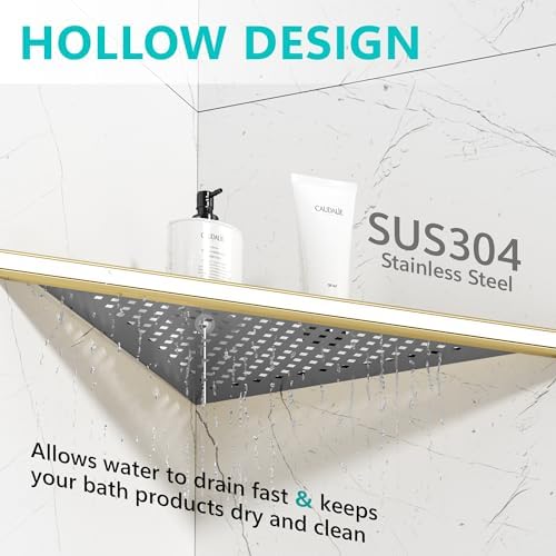 Qeke Corner Shower Shelves, 12” Recessed Tile Shower Shelf Golden, 1 Pack