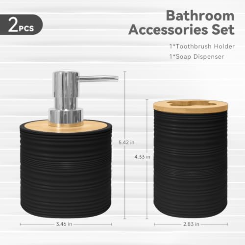 2 PCS Bathroom Accessories Set, Black Soap Dispenser and Toothbrush Holder