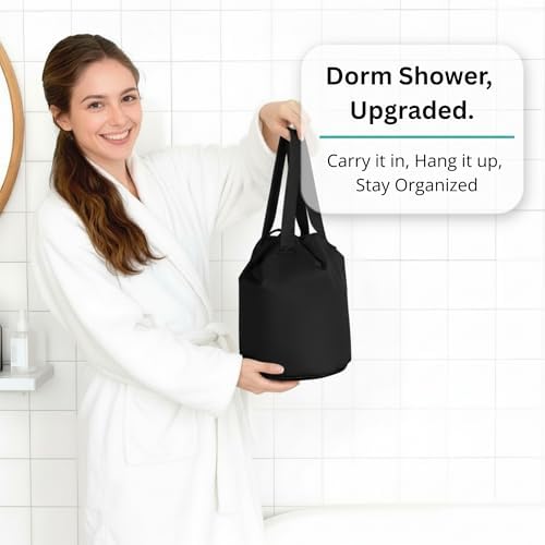Quick Dry Mesh Shower Caddy for College Dorms – Lightweight Shower Caddy Mesh with Drawstring Top, Breathable Mesh Bottom, and Multiple Pockets with Zippers for Cruise Essentials for Shower (Black)