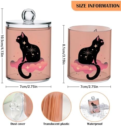 MNSRUU 2 Pack Qtip Holder Organizer Dispenser Black Cat Pink Bathroom Storage Canister Cotton Ball Holder Bathroom Containers for Cotton Swabs/Pads/Floss