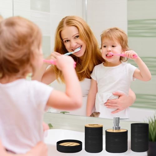 Bathroom Accessories Set 4 PCS, Black Bamboo Bathroom Sets Accessories