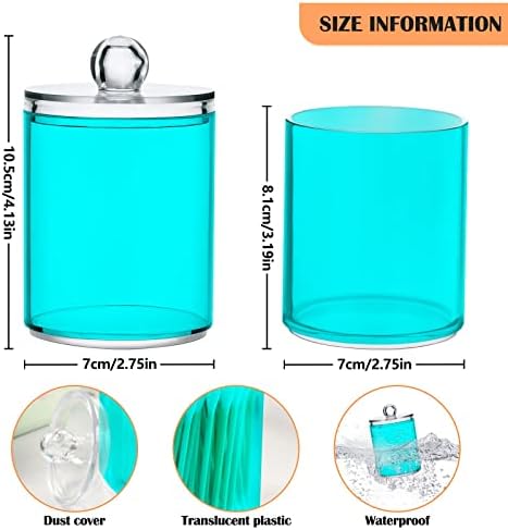 SHJI Teal Green Qtip Holder Organizer Dispenser Cotton Swabs Cans Plastic Jars with Lid Set 4 Pack Bathroom Storage Canister for Cotton Ball Floss Cotton Pads