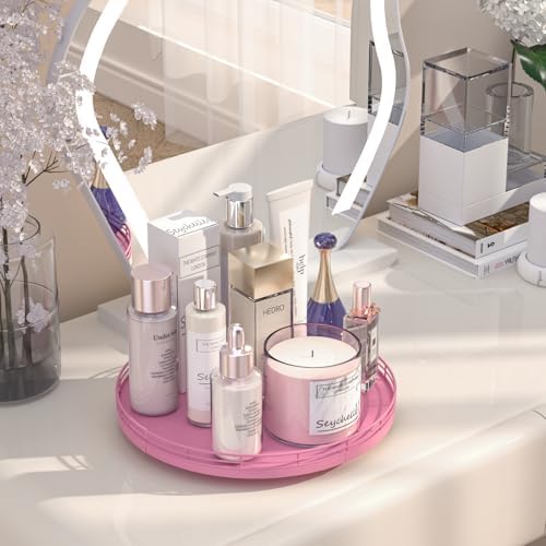 Oroyutor 12-Inch Oak Lazy Susan Vanity Tray, Pink Finish
