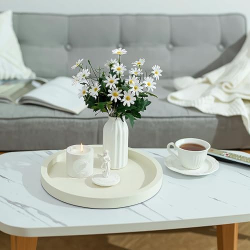 Hanobe Round Decorative Trays for Modern Coffee Table Decor, Cream White
