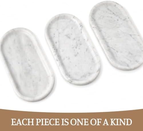 Koville Bianco Carrara Marble Tray, 12"x6" Decorative Tray for Countertop, Catchall for Perfume, Candles, Jewelry Dish