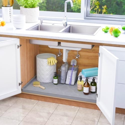 SIKADEER Waterproof Under Sink Mat 46" x 22" Silicone Mat Cabinet Protector