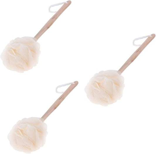 Ipetboom 3pcs Bath Sponge Brush Long Handle for Exfoliating Back Scrubber Soft Mesh Loofah Shower Brush for Men and Women for Dead Skin Removal Cleansing
