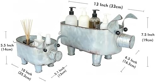 ShabbyDecor Galvanized Metal Rectangular Pig Tray Set of 2, Big and Small