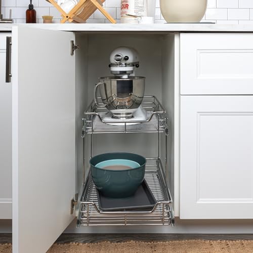 Household Essentials Chrome-Plated Steel Dual-Tier Slide-Out Organizer