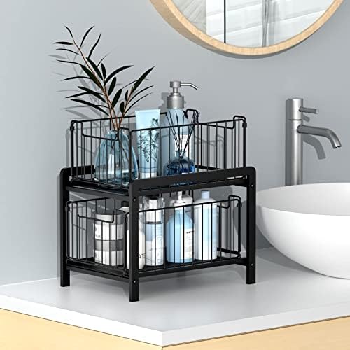 NPPLUS 2 Tier Black Under Sink Organzier With Sliding Drawer