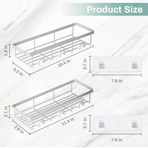 Adhesive Small Wall Shower Caddy Shelves for Inside Shower with Hooks