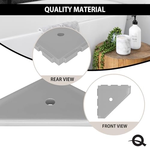 Questech 8" Corner Shower Shelf - Lugged for New Construction, Shower Organizer for Tiled Walls, Corner Caddy Soap Dish Bathroom Storage, Geo Lugged, Cool Gray Polished
