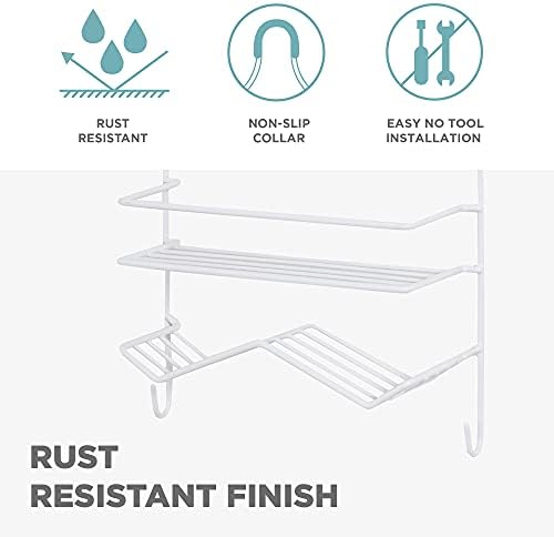 Zenna Home Rust Resistant Hanging Shower Caddy, Over the Shower Head Caddy with 1 Wide Shelf and Built In Soap Dish, Steel Bathroom Hanging Organizer, White