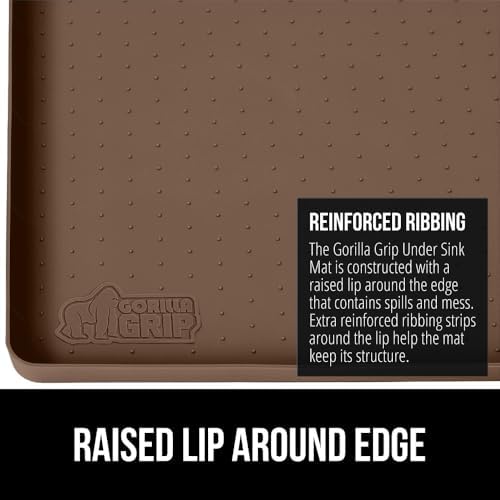 GORILLA GRIP Waterproof Silicone Under Sink Mat, Stay in Place 15x22 Coffee
